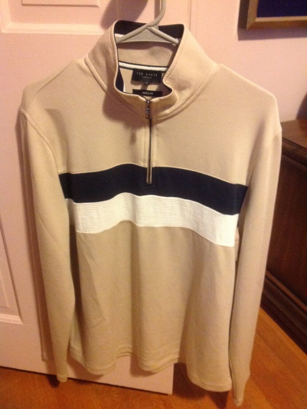 Ted Baker Men's 1/4 Zip Pullover Beige Top - Large (4) - Gently Used